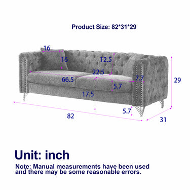 Chenille Pull Buckle Design Sofa for Living Room,Buttons Tufted With Copper Nail Decoration Armrest, Modern Couch Upholstered Button And Metal LegsMUTUKISPACE