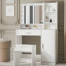Vanity Desk with Mirror & Light, Large Drawer Three Level Storage Dresser, 3 Lighting Modes Adjustable Brightness, Bedroom Dressing Table (White with Stool)MUTUKISPACE
