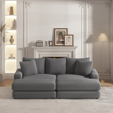 86.6 Inch Corduroy 3 - seater sofa With 3 back pillows , 2 toss pillows and two ottoman ,Comfy Sofa - Deep Seat Couch for Living RoomMUTUKISPACE