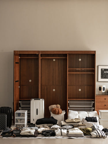 Vintage Solid Wood Sliding Door Wardrobe Closet mu - xkyg - closetMUTUKISPACE