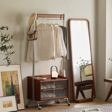 Slim Wooden Hanger Rack with Casters Compact Nordic Style mu - sjldyj - hangerMUTUKISPACE