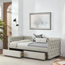 Upholstered Twin Size Daybed with Two Drawers, with Button and Copper Nail on Square Arms, Beige (82.75''x43''x30.75'')MUTUKISPACE
