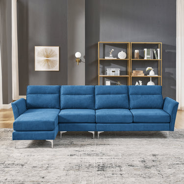Modern Sofa 3 - Seat Couch with Stainless Steel Trim and Metal Legs for Living Room,New package compression sofa technology,Navy blueMUTUKISPACE
