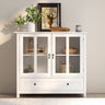 Buffet storage cabinet with double glass doors and unique bell handleMUTUKISPACE