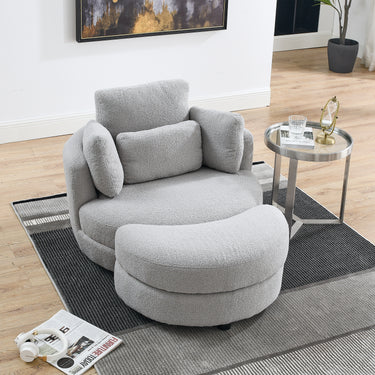 39"W Oversized Swivel Chair with moon storage ottoman for Living Room, Modern Accent Round Loveseat Circle Swivel Barrel Chairs for Bedroom Cuddle Sofa Chair Lounger Armchair, 4 Pillows, Teddy FabricMUTUKISPACE