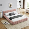 Queen Upholstered Bed Frame with Headboard, Chenille Fabric, No Box Spring Needed, PinkMUTUKISPACE