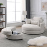 Welike Swivel Accent Barrel Modern Sofa Lounge Club Big Round Chair with Storage Ottoman Linen Fabric for Living Room Hotel with PillowsMUTUKISPACE