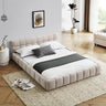 Queen Size Upholstered Bed Frame with Thick Fabric, Chenille Fabric Grounded Queen Size Platform Bed with Headboard and Solid Frame. No Box Spring Needed, Beige(68''*86.5''*23.5'')MUTUKISPACE