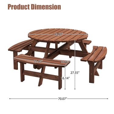 8 - Person Outdoor Wooden Picnic Table 4 Built - in Benches, 2220lb CapacityMUTUKISPACE