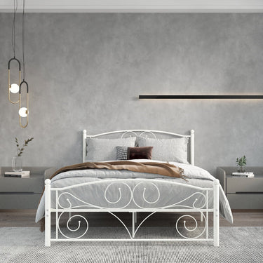 Full Size Unique Flower Sturdy System Metal Bed Frame with Headboard and FootboardMUTUKISPACE