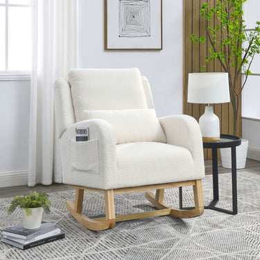 Welike 27.5 "W Modern Accent High Back Living Room Casual Armchair Rocker with One Lumbar Pillow, Two Side Pockets,Teddy White (Ivory)MUTUKISPACE