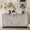 Accent Cabinet Farmhouse Style 4 Door Wooden Cabinet Sideboard Buffet Server Cabinet Storage Cabinet, for Living Room, Entryway, Hallway, Office, Kitchen and Dining Room, Natural Wood WashMUTUKISPACE