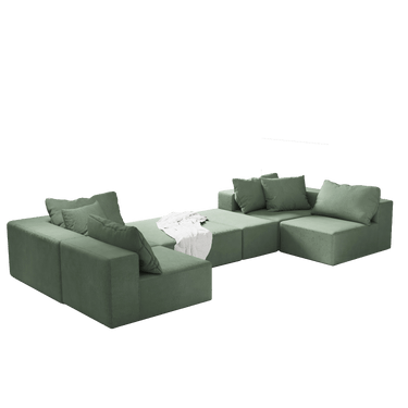 Modern Upholstered Sectional Sofa Couch Set,Modular 132" L Shaped Sectional Living Room Sofa Set With 6 Pillows,Free Combination Sofa Couch for Living Room,BedroomMUTUKISPACE