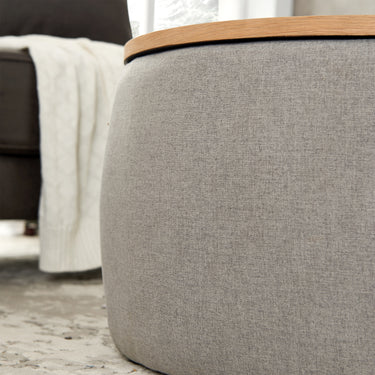 Round Storage Ottoman, 2 in 1 Function, Work as End table and Ottoman, Grey (25.5"x25.5"x14.5")MUTUKISPACE