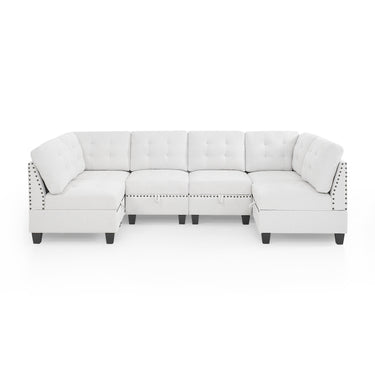 U shape Modular Sectional Sofa,DIY Combination,includes Four Single Chair and Two Corner,Ivory ChenilleMUTUKISPACE