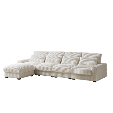128 - inch Corduroy With Cup Holder Super Large L - Shaped Sofa, Movable Footrest, Four Waist Pillows And Four Back Cushion, With USB Port And T - pyce PortMUTUKISPACE