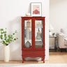 Cherry Lighted Glass Display Cabinet, Curio Wine Cabinet with Adjustable Glass Shelves, 2 Doors and 1 Drawer, Bulb IncludedMUTUKISPACE