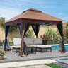 11×11ft Outdoor Pop - Up Gazebo – 2 - Tier Soft Top with Removable Zipper Netting, 4 Sandbags (Brown)MUTUKISPACE