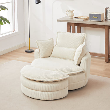 38"W Oversized Swivel Chair with moon storage ottoman for Living Room, Modern Accent Round Loveseat Circle Swivel Barrel Chairs for Bedroom Cuddle Sofa Chair Lounger Armchair, 4 Pillows,CORDUROYMUTUKISPACE