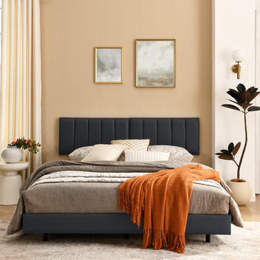 Queen Floating Bed Frame with Wall Mounted Headboard Modern Low Profile Platform Bed Frame Queen Size Faux Leather Upholstered Platform Bed Frame,No Box Spring Needed,BlackMUTUKISPACE
