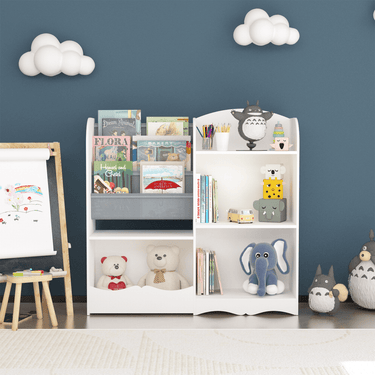 Kids Bookshelf and Toy Organizer, 3 Tier Bookshelf for Kids, Fabric Toddler Bookcase Book Shelf for Kids Rooms, Bedroom, Playroom, Nursery, Toy Storage Organizer with BookshelfMUTUKISPACE