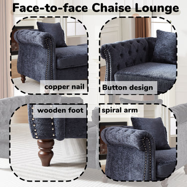 81 - inch Chenille Face - to - face Chaise Lounge with Two Pillows,Nailhead trim,Button Tufted Design and Rolled Arms for Lounge, Living room and OfficeMUTUKISPACE