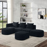 L Shape Sectional Sofa including Two Single Seats, Left Side Chaise and Two Ottomans, Modular Sofa, DIY Combination, Loop Yarn Fabric, BlackMUTUKISPACE