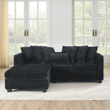 Corduroy Tufted Upholstered Sleeper Sectional Sofa, L - Shaped Modular Convertible Sofa , BlackMUTUKISPACE