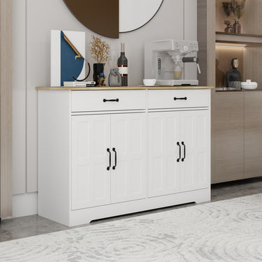 47.95" Farmhouse Buffet Cabinet Storage Sideboard with 2 Drawers and 4 Doors for Dining Living Room Kitchen Cupboard - WhiteMUTUKISPACE