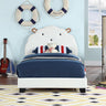 Upholstered Twin Size Platform Bed for Kids, Wooden Bed Frame with Slatted Bed Base, No Box Spring Needed, Cute Bed Frame with Sheep Design Headboard for Girls Boys Teens, WhiteMUTUKISPACE