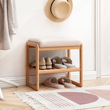 Natural Solid Wood Shoes Bench, Beech Wood Storage Rack Organizer with High Rebound Sponge CushionMUTUKISPACE