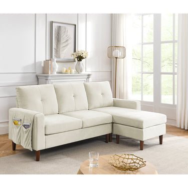 80" Convertible Sectional Sofa Couch, 3 Seats L - shape Sofa with Removable Cushions and Pocket, Rubber Wood Legs, Beige ChenilleMUTUKISPACE