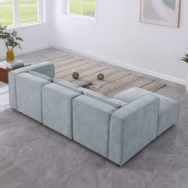 modular sofa Grayish blue chenille fabric, simple and grand, the seat and back is very soft. this is also a KNOCK DOWN sofaMUTUKISPACE