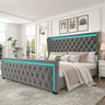 King Platform Bed Frame With High headboard, Velvet Upholstered Bed with Deep Tufted Buttons, Adjustable Colorful LED Light Decorative Headboard, Wide Wingbacks, GREYMUTUKISPACE