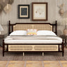 King Pine Wood Bed Frame with Rattan Headboard & Footboard and Reinforced Platform Base in Espresso FinishMUTUKISPACE