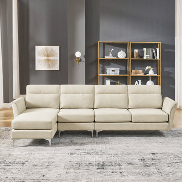 Modern Sofa 3 - Seat Couch with Stainless Steel Trim and Metal Legs for Living Room,New package compression sofa technology,beigeMUTUKISPACE