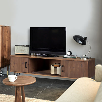 Industrial Reclaimed Wood TV Stand w/ Storage Cabinet – For Living Media Room