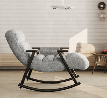 Casual folding rocking chair upholstered, lounge rocking chair adjustable high back and foot rest,side pockets placed in living room bedroom balconyMUTUKISPACE