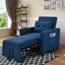 3 - in - 1 Convertible Futon Sofa Bed with Adjustable Backrest, Single Sofa Bed with Pull Out Sleeper, Convertible Futon Chair for Living Room, Side Bag and 1 Lumbar Pillow,NavyMUTUKISPACE