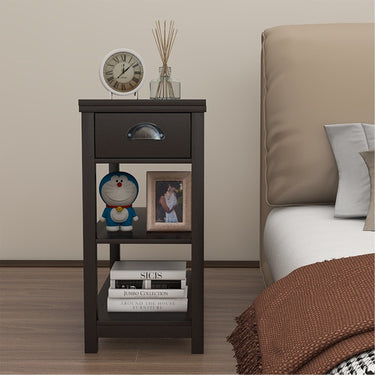 Narrow Sided Table with Drawers and Bottom Partition in Flip Over Design - BrownMUTUKISPACE