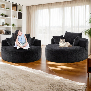 55''L Chenille foam single sofa,No Assembly Required,Fluffy Modern Sleeper Chair for Living room, Bedroom, Lounge and Projection Room(Not a swivel chair.)MUTUKISPACE