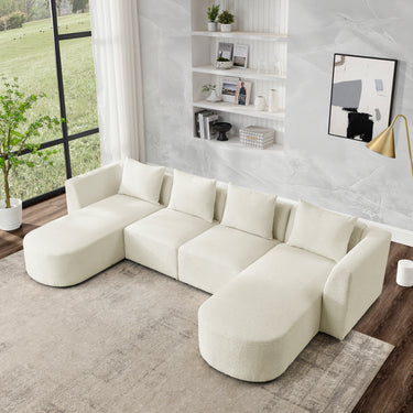 U Shape Sectional Sofa including Two Single Seats and Two Chaises, Modular Sofa, DIY Combination, Loop Yarn Fabric, BeigeMUTUKISPACE