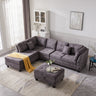 Sectional 3 - Seaters Sofa with Reversible Chaise , Storage Ottoman, inlaid with copper nail ,Two Small Pillows,GreyMUTUKISPACE