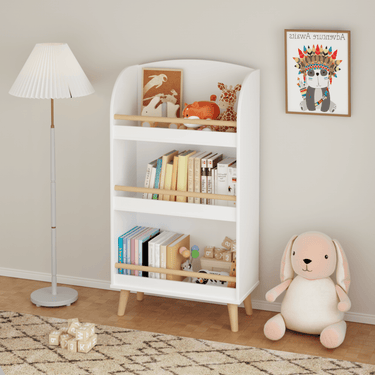 Kids Bookshelf, 3 - Tier Bookcase, Book Organizer, toy Storage Cabinet Organizer, WhiteMUTUKISPACE