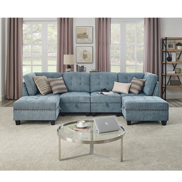 U shape Modular Sectional Sofa,DIY Combination,includes Two Single Chair ,Two Corner and Two Ottoman,Navy ChenilleMUTUKISPACE