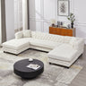 126 - inch Modern Style Chenille Three Piece Sofa, Pull Point Design U - shaped Sofa two Chaise Longue Seats, two Pillows and Plastic Feet, Suitable for Living room, Bedroom, Lounge and Projection RoomMUTUKISPACE