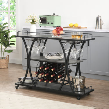Industrial Bar Cart Kitchen Bar&Serving Cart for Home with Wheels 3 - Tier Storage ShelvesMUTUKISPACE