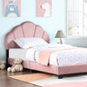 Upholstered Twin Size Platform Bed for Kids, Wooden Bed Frame with Slatted Bed Base, No Box Spring Needed, Cute Bed Frame with Shell Design Headboard for Girls Boys Teens, PinkMUTUKISPACE