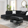 Sectional 3 - Seaters Sofa with Reversible Chaise, Storage Ottoman and Cup Holders, Metal Legs and Copper Nails,Two White Villose Pillows ,Black(107.5" x 80.5" x36")MUTUKISPACE