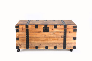 Trunk Table with four wheel Large capacity storage Coffee table, NaturalReclaimed Wood /Black MetalMUTUKISPACE
